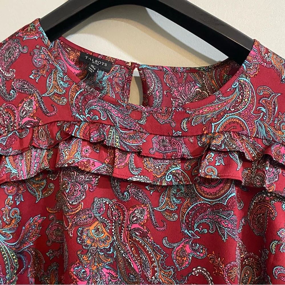 Talbots Red Paisley Ruffle Blouse - Picture 6 of 14
